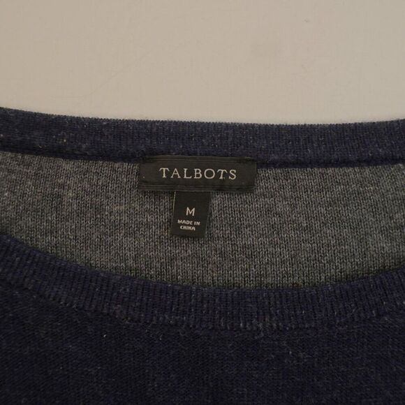 Talbots Scoop Neck Blue Teal Gray Medium Sweater Rayon Nylon Cotton - Picture 8 of 9